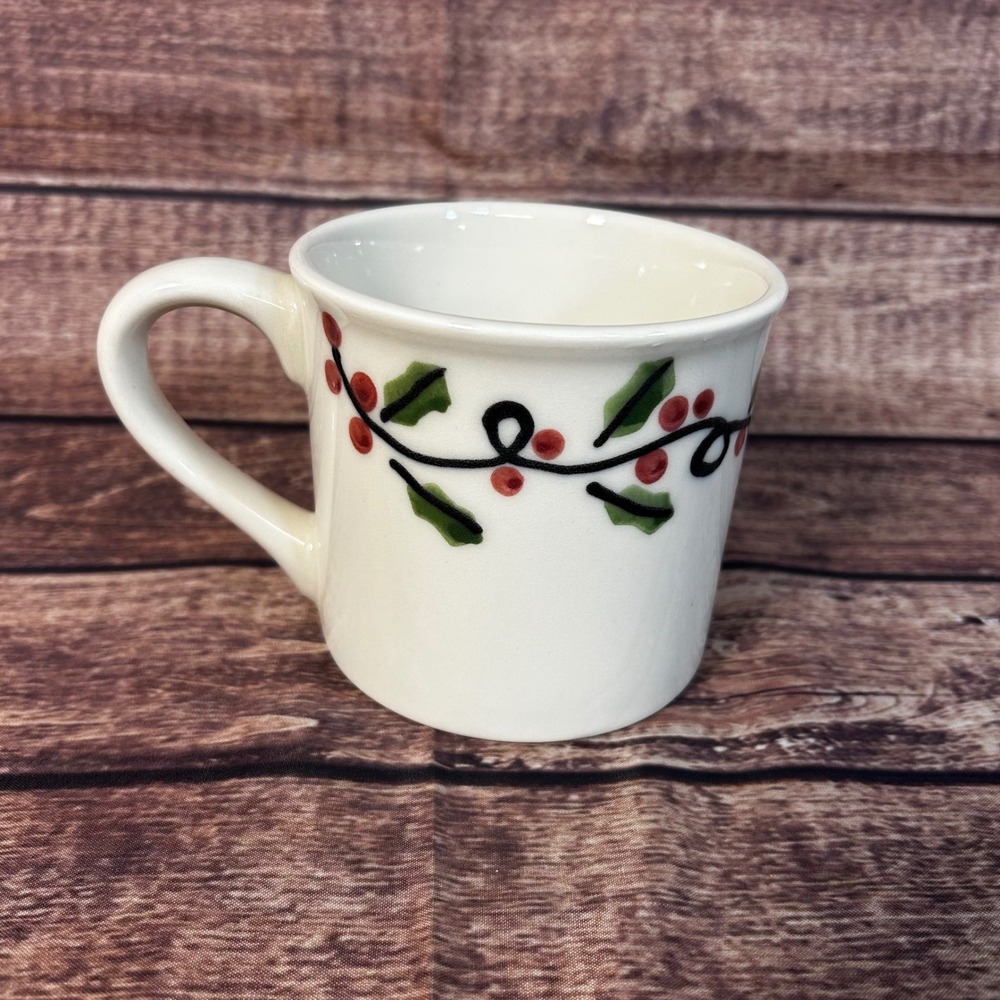 Hartstone Pottery Starbucks Holly Berry 14oz Coffee Mug Cup Hand Painted USA